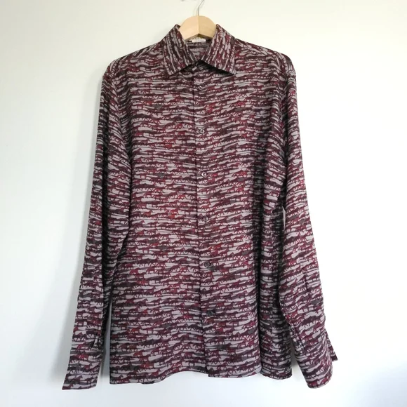 Hermes gray red horse pattern mens fall winter shirts wool silk. - Picture 8 of 14